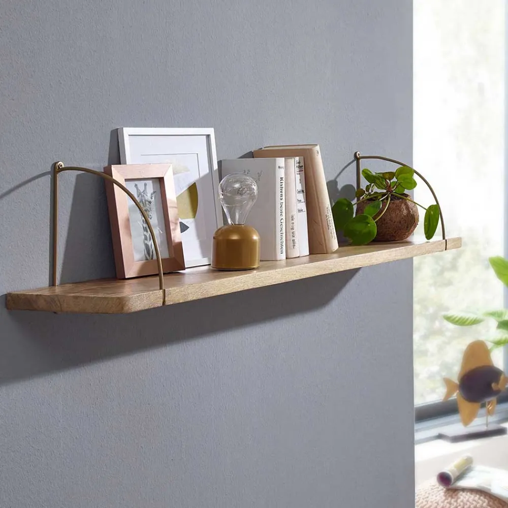 Wohnen Wohnzimmer-Regale|Esszimmerregale*Hängeregal aus Mangoholz mit Metall - Leiria