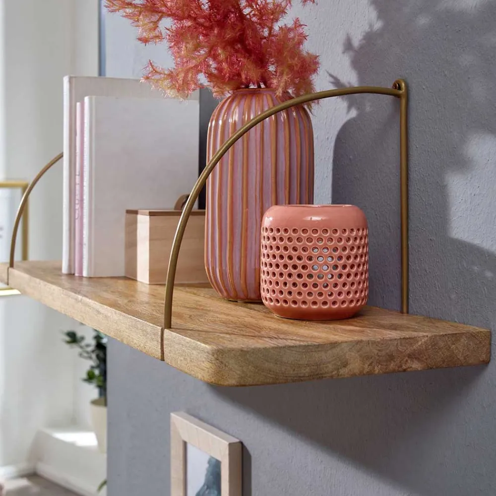 Wohnen Wohnzimmer-Regale|Esszimmerregale*Hängeregal aus Mangoholz mit Metall - Leiria