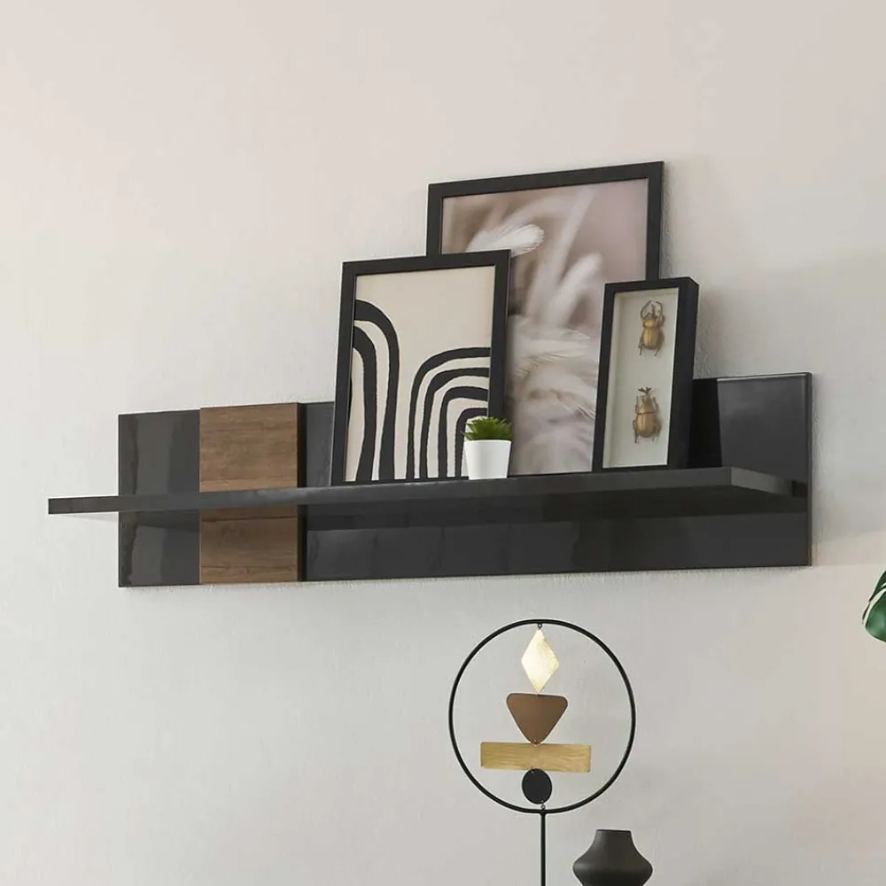 Wohnen Hängeregal in Dunkelgrau Hochglanz & Eiche - Eracosta