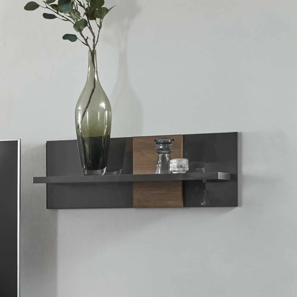 Wohnen Hängeregal in Dunkelgrau Hochglanz & Eiche - Eracosta