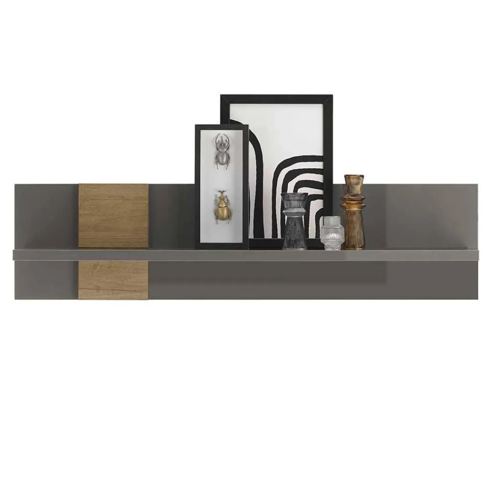Wohnen Hängeregal in Dunkelgrau Hochglanz & Eiche - Eracosta