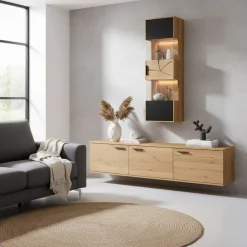 Wohnen Hängevitrine aus Eiche und Glas - Masicuri