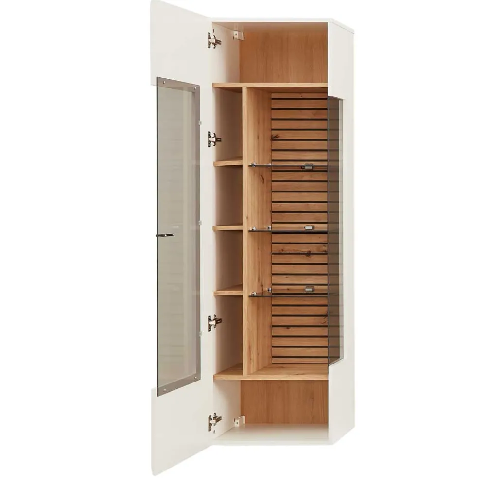 Wohnen Vitrinen|Wohnzimmer-Vitrinen*Hängevitrine in Weiß und Wildeiche NB - Niam