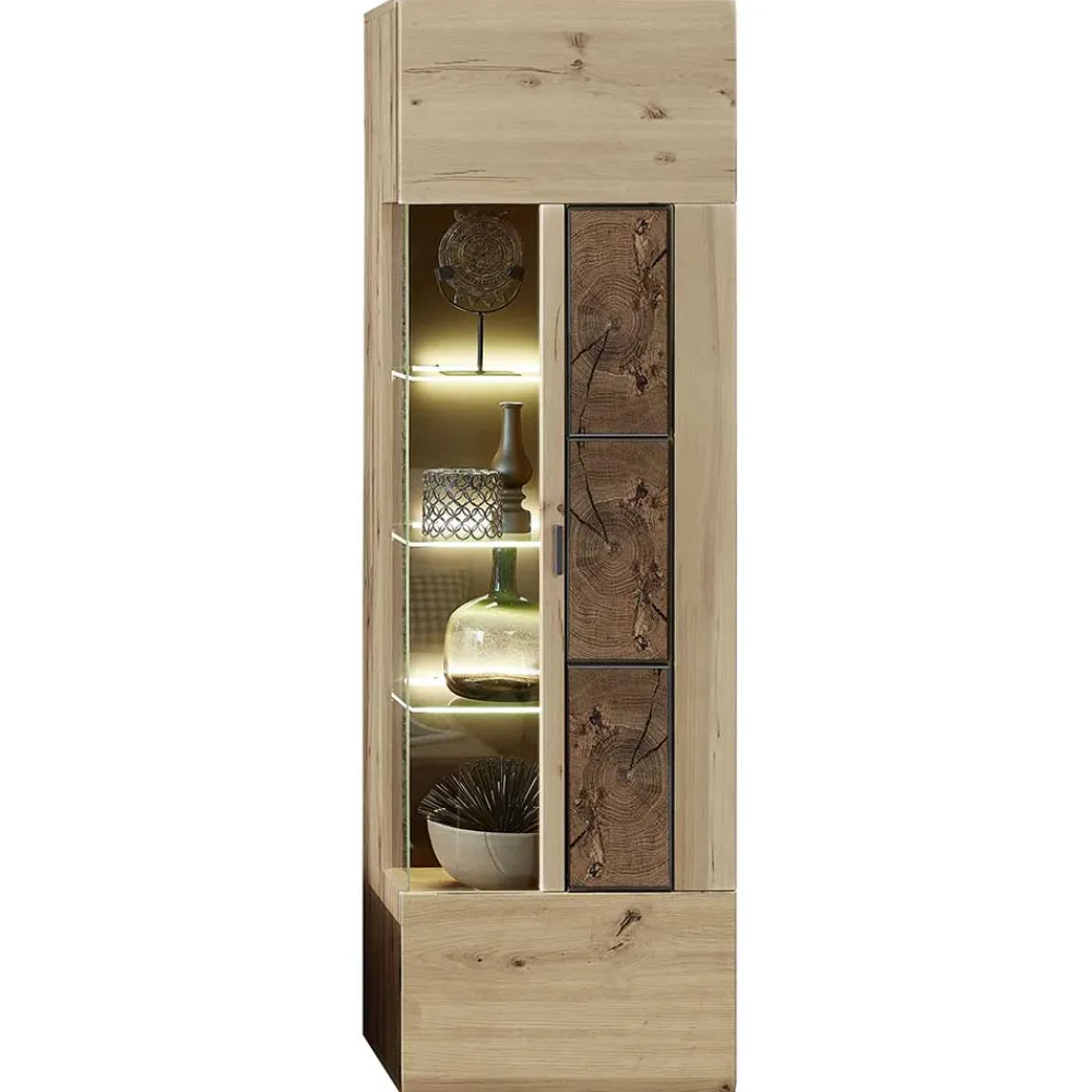 Wohnen Vitrinen|Wohnzimmer-Vitrinen*Hängevitrine in Wildeiche Holzoptik - Iniaco