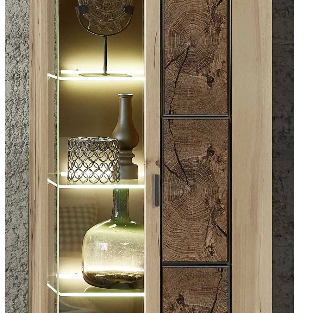 Wohnen Vitrinen|Wohnzimmer-Vitrinen*Hängevitrine in Wildeiche Holzoptik - Iniaco