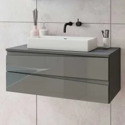 Wohnen Hänge-Waschtisch in Anthrazit mit Hochglanz Front - Hatai