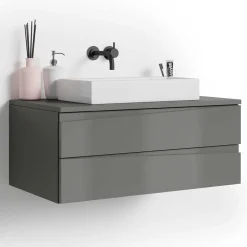 Wohnen Hänge-Waschtisch in Anthrazit mit Hochglanz Front - Hatai