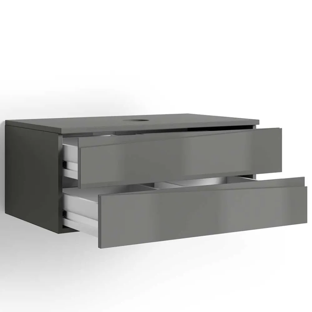 Wohnen Hänge-Waschtisch in Anthrazit mit Hochglanz Front - Hatai