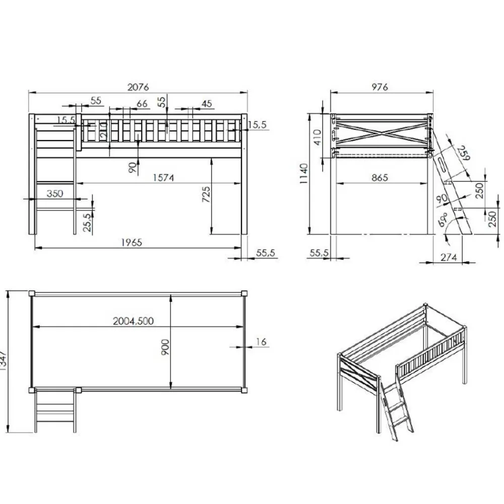 Wohnen Kinderbetten*Hochbett Dinos in Weiß - Synaro