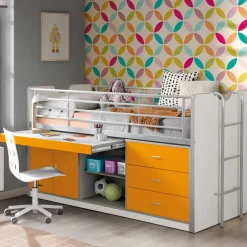 Kinder Wohnen Hochbett Moonio in Weiß-Orange