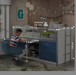 Kinder Wohnen Hochbett Musty in Weiß-Blau