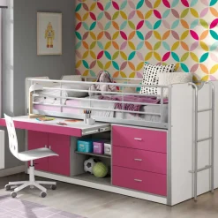 Kinder Wohnen Hochbett Nina in Weiß-Pink