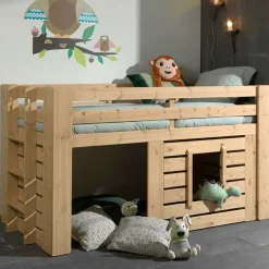 Kinder Wohnen Hochbett Spielhütte aus Kiefer Massivholz - Nikolav