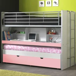 Wohnen Kinderbetten*Hochbett Trio in Weiß-Rosa