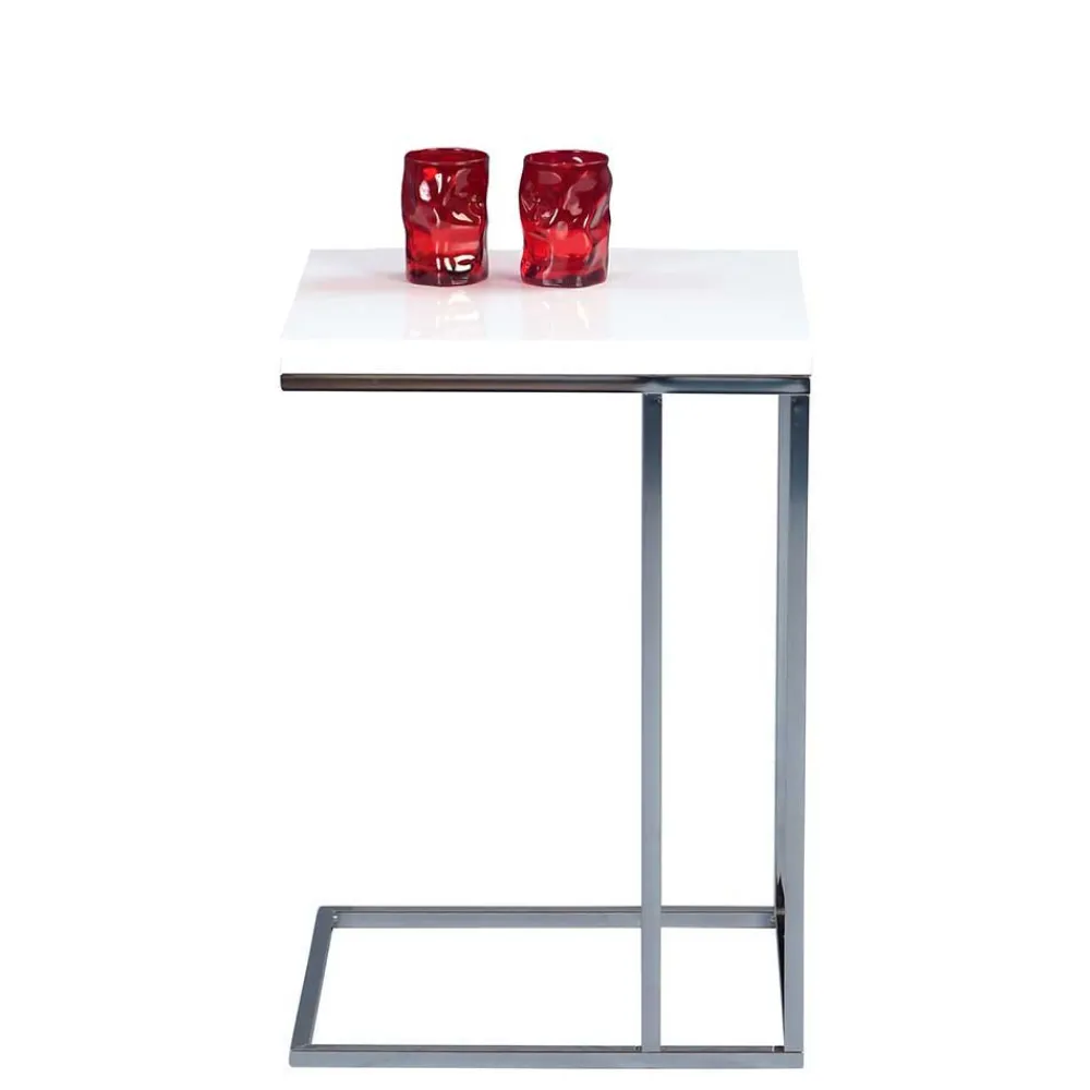 Wohnen Telefontische*Hochglanz Beistelltisch in Weiß Samanta mit verchromtem Metallgestell