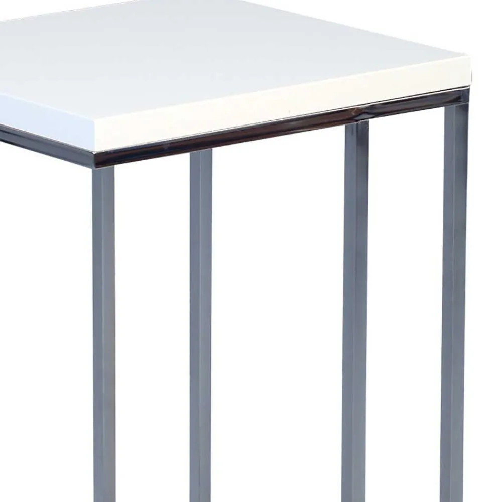 Wohnen Telefontische*Hochglanz Beistelltisch in Weiß Samanta mit verchromtem Metallgestell