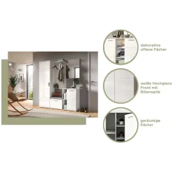 Wohnen Schränke|Garderobenschränke*Hochglanz Flurschrank in Weiß - Rugova