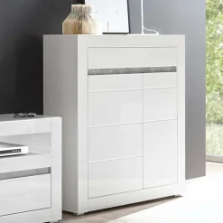 Wohnen Esszimmerschränke|Highboards*Hochglanz Highboard in Weiß Mextra mit Absetzung in Beton Optik