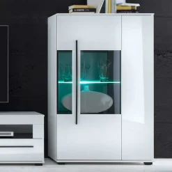 Wohnen Hochglanz Highboard Jetongos in Weiß Glas