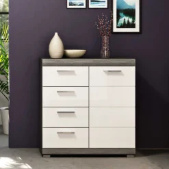 Wohnen Flurkommoden*Hochglanz Kombi-Kommode in Weiß & Grau - Nancys