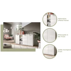 Wohnen Sideboards*Hochglanz Kommode in Weiß mit drei Türen - Rugova
