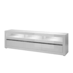 Wohnen Hochglanz Lowboard fürs TV in Weiß Mextra mit 3 Schubladen