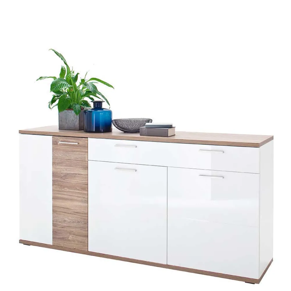 Wohnen Hochglanz Sideboard in Weiß - Icadro