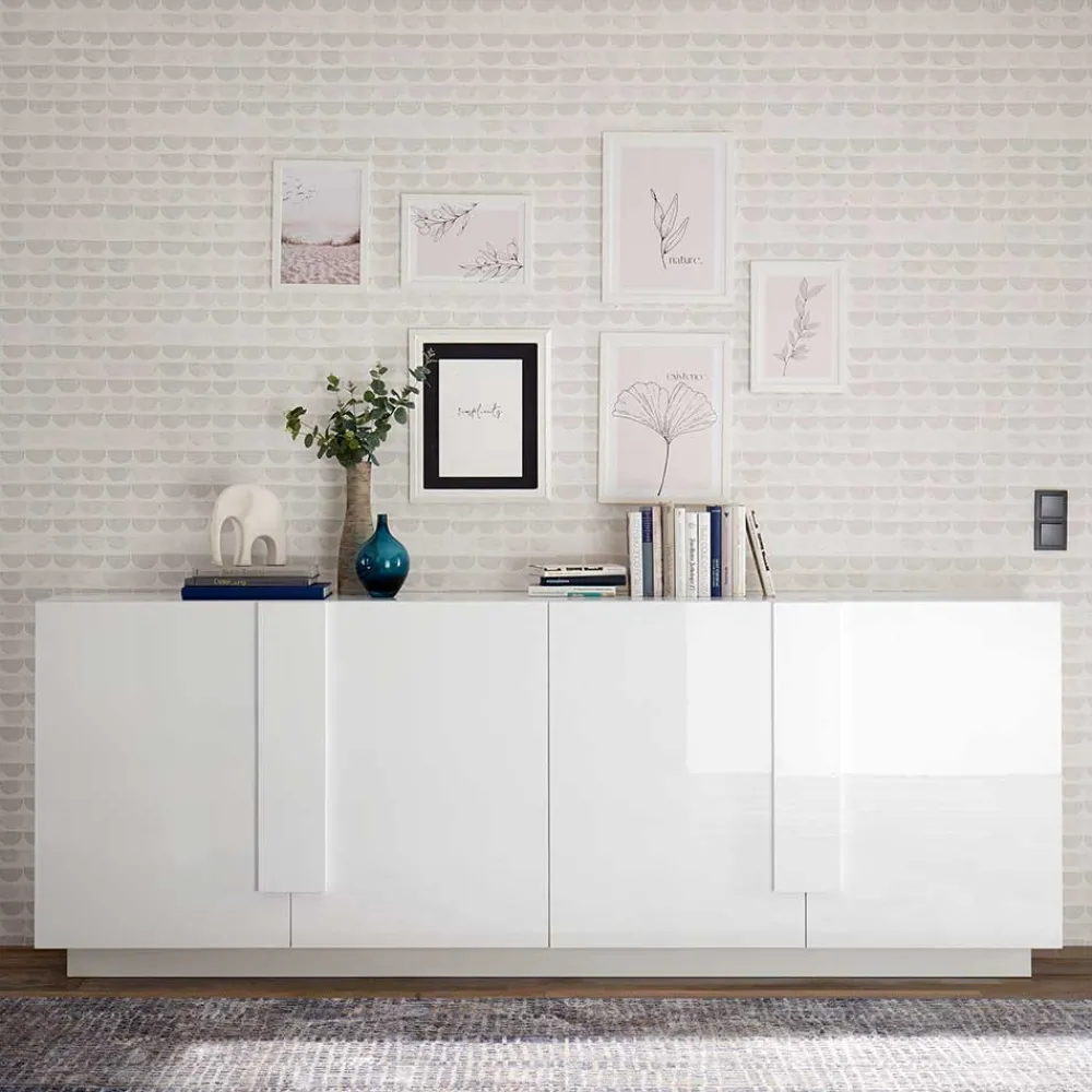 Wohnen Sideboards*Hochglanz Sideboard mit 4 Türen in Weiß - Kerym