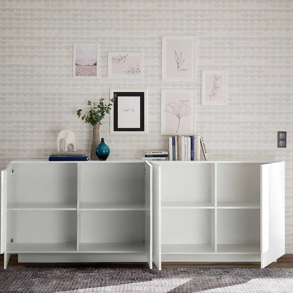 Wohnen Sideboards*Hochglanz Sideboard mit 4 Türen in Weiß - Kerym