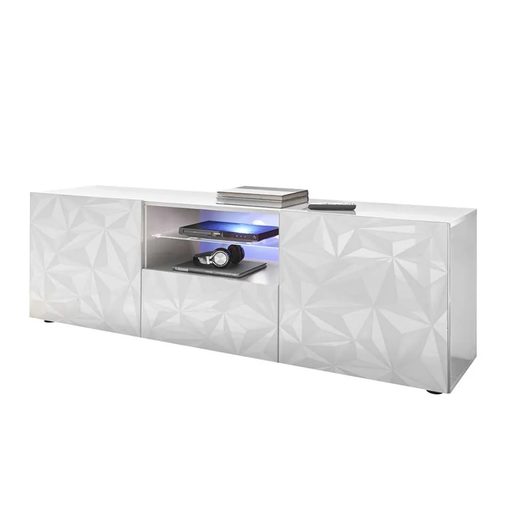 Wohnen Hochglanz TV Board in Weiß mit Druck - Vovasoma