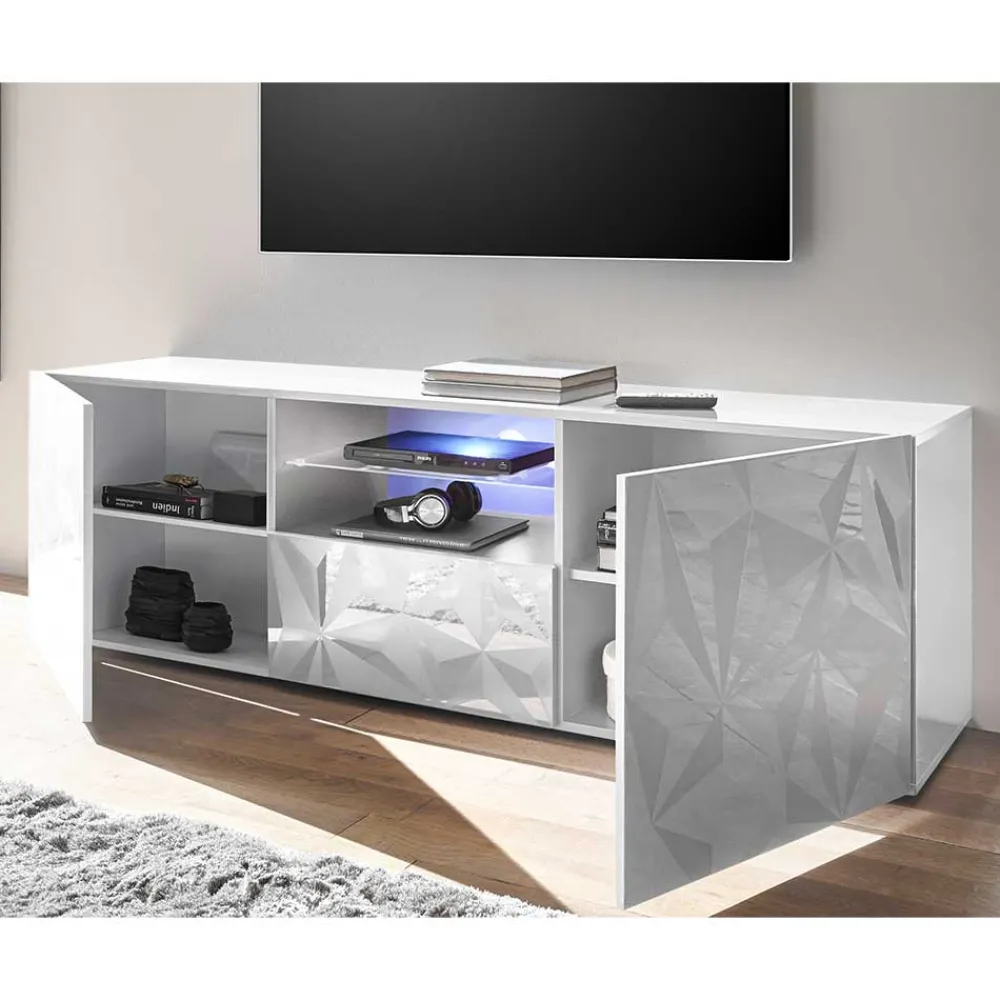 Wohnen Hochglanz TV Board in Weiß mit Druck - Vovasoma