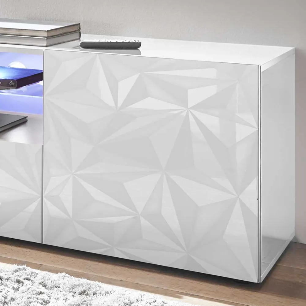 Wohnen Hochglanz TV Board in Weiß mit Druck - Vovasoma