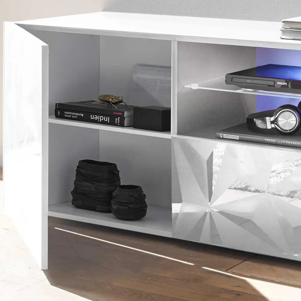 Wohnen Hochglanz TV Board in Weiß mit Druck - Vovasoma