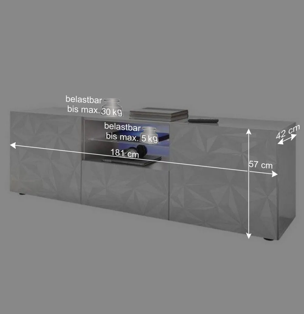 Wohnen Hochglanz TV Board in Weiß mit Druck - Vovasoma