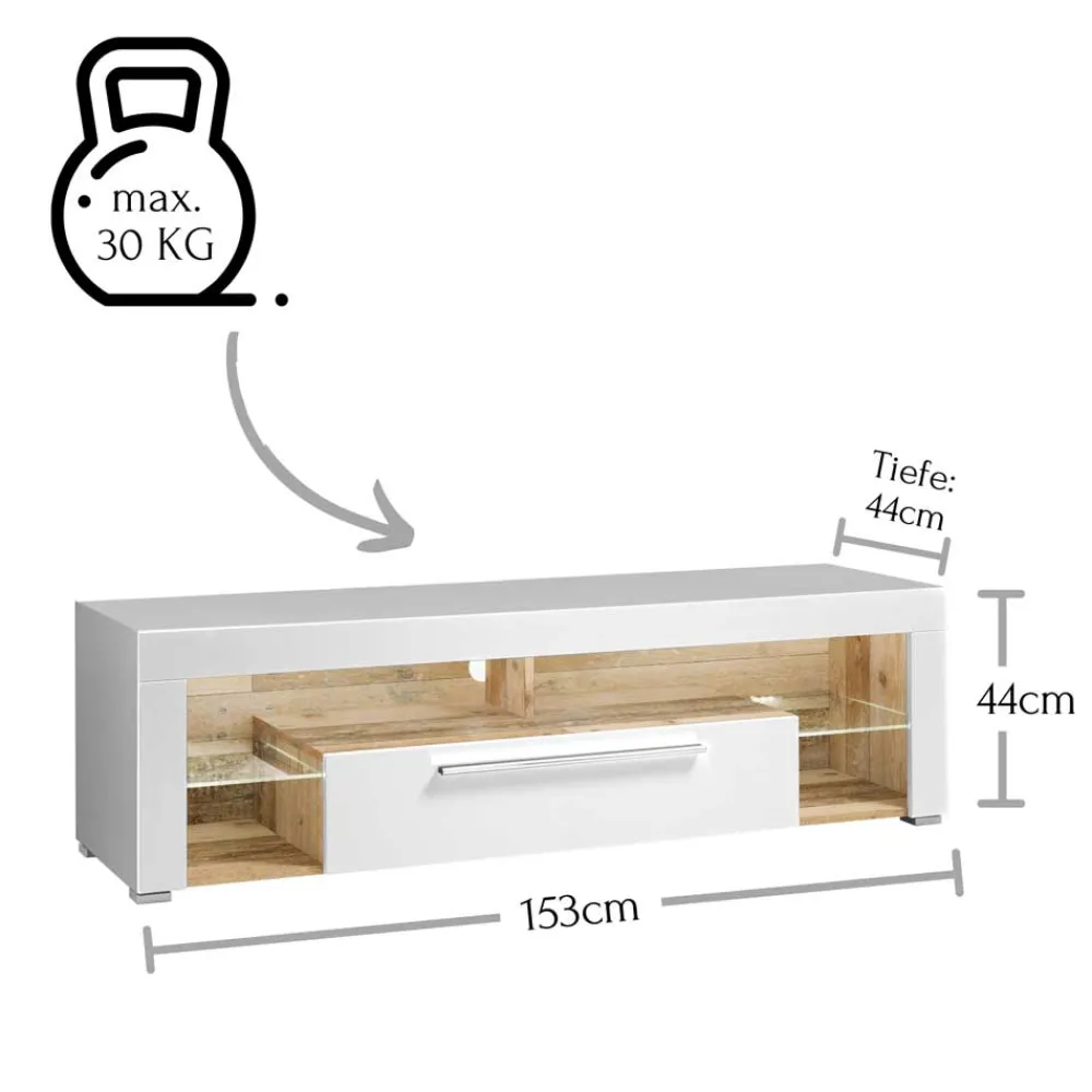Wohnen Tv & Hifi-Möbel|Tv & Hifi-Möbel*Hochglanz TV Board in Weiß & Holz Antik - Wouty
