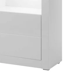 Wohnen Glasmöbel|Esszimmer-Vitrinen*Hochglanz Vitrine in Weiß mit Beton Dekor Mextra 2-türig