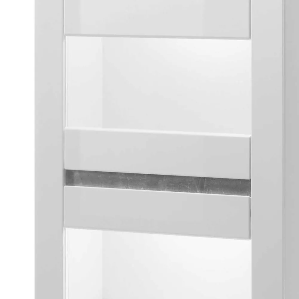 Wohnen Glasmöbel|Esszimmer-Vitrinen*Hochglanz Vitrine in Weiß mit Beton Dekor Mextra 2-türig