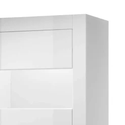 Wohnen Glasmöbel|Esszimmer-Vitrinen*Hochglanz Vitrine in Weiß mit Beton Dekor Mextra 2-türig