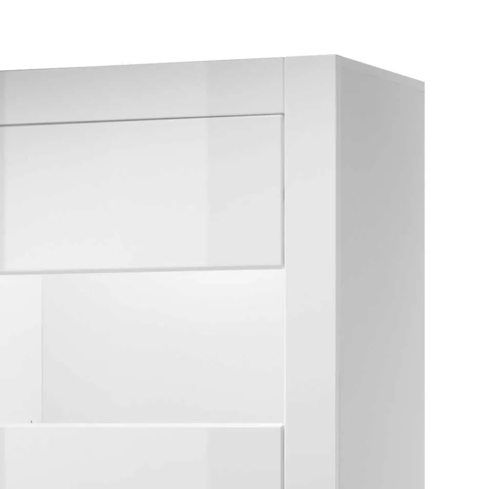 Wohnen Glasmöbel|Esszimmer-Vitrinen*Hochglanz Vitrine in Weiß mit Beton Dekor Mextra 2-türig