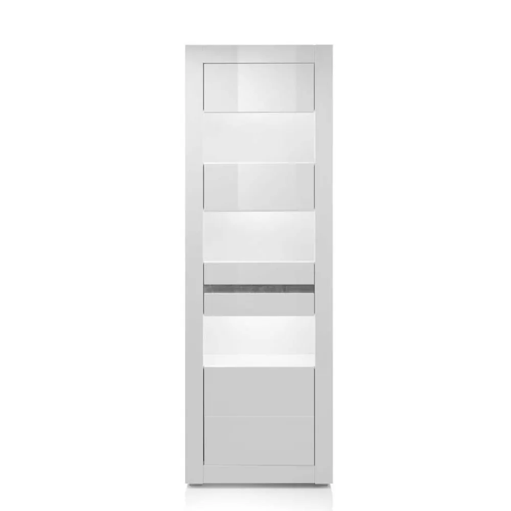 Wohnen Glasmöbel|Esszimmer-Vitrinen*Hochglanz Vitrine in Weiß mit Beton Dekor Mextra 2-türig