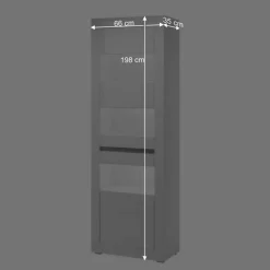 Wohnen Glasmöbel|Esszimmer-Vitrinen*Hochglanz Vitrine in Weiß mit Beton Dekor Mextra 2-türig