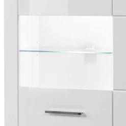 Wohnen Vitrinen|Wohnzimmer-Vitrinen*Hochglanz Vitrine in Weiß 3-türig Yulis mit Glaseinsatz