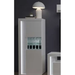 Wohnen Hochglanz Vitrine mit LED in Weiß - Gomata
