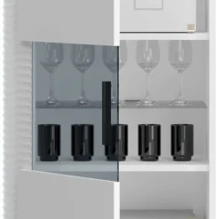 Wohnen Hochglanz Vitrine mit LED in Weiß - Gomata