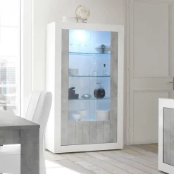 Wohnen Esszimmer-Vitrinen*Hochglanz Vitrinenschrank in Weiß lackiert - Niris