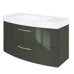 Wohnen Waschtisch|Waschbeckenunterschränke*Hochglanz Waschplatz in Dunkelgrau mit Schubladen Mladen inkl. Becken