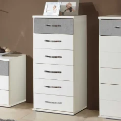 Wohnen Sideboards & Kommoden*Hochkommode in Weiß & Beton Optik - Hotti