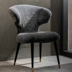 Wohnen Hochwertiger Design Stuhl aus Kunstfell in Grau - Zarodrana