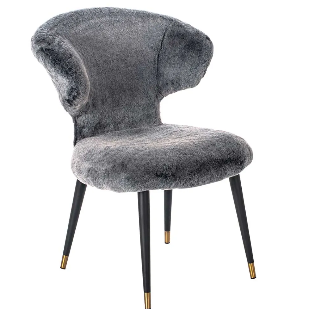 Wohnen Hochwertiger Design Stuhl aus Kunstfell in Grau - Zarodrana