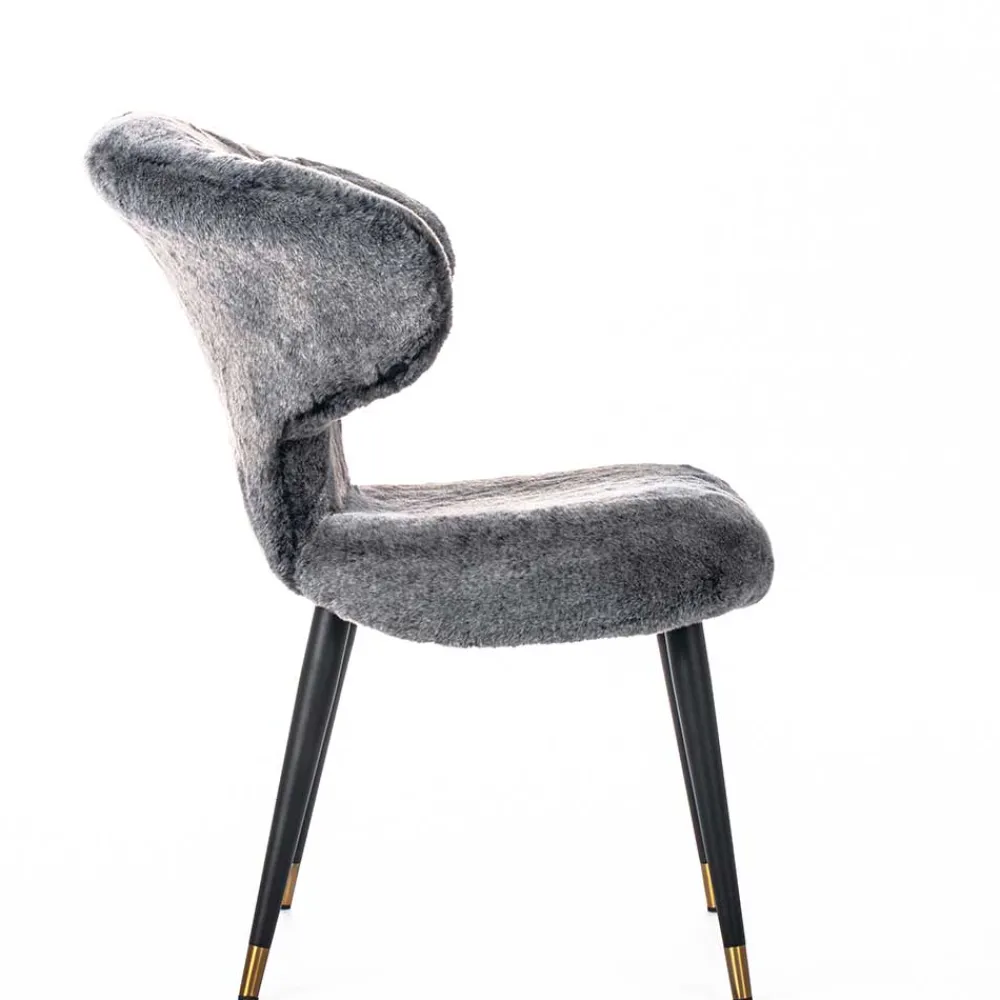 Wohnen Hochwertiger Design Stuhl aus Kunstfell in Grau - Zarodrana